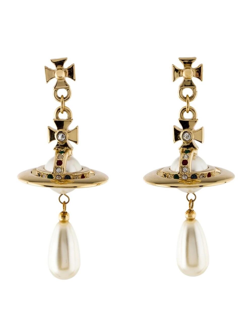 Vivienne Westwood Pearl & Crystal Orb Drop Earrings GoldTone